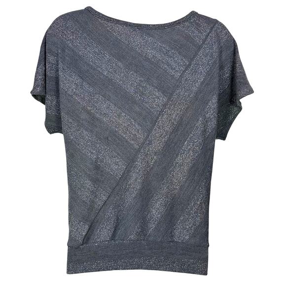 Vintage IZ Byer y2k small gray sparkle striped short sleeve whimsygoth grunge - Picture 2 of 8